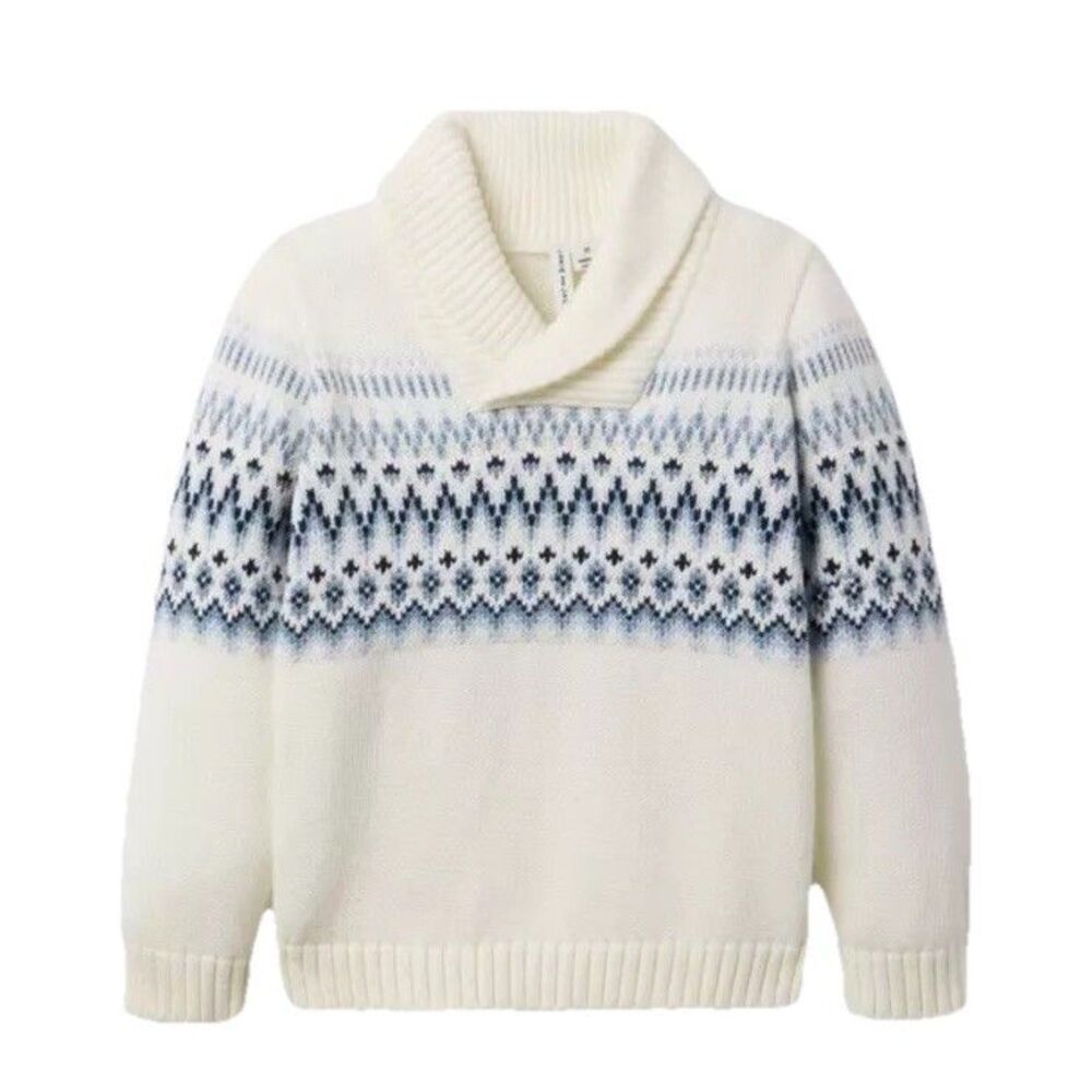 NWT JANIE & JACK Shawl Collar Cardigan Sweater Fair Isle Snowdrift Holiday Sz 4T